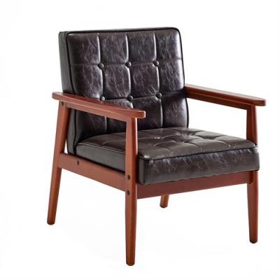 Contemporary Black Leather and Solid Wood 1 seat Armchair -AF1011