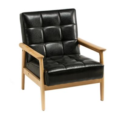 Black Leather with Oak Frame  1 Seat Armchair -AF1012