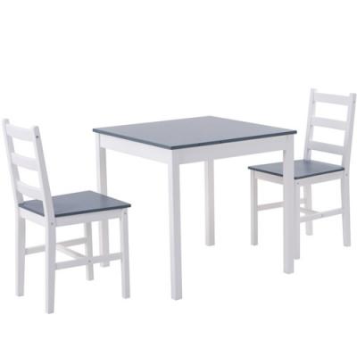 2- Person Solid Pine Wood 2 Chairs Square Table Grey Top Dining Set DS21013