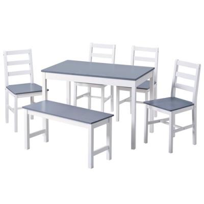 6 - Person Solid pIne Wood Dining Set 4 Chairs 1 Bench Rectangualr TableDS21015